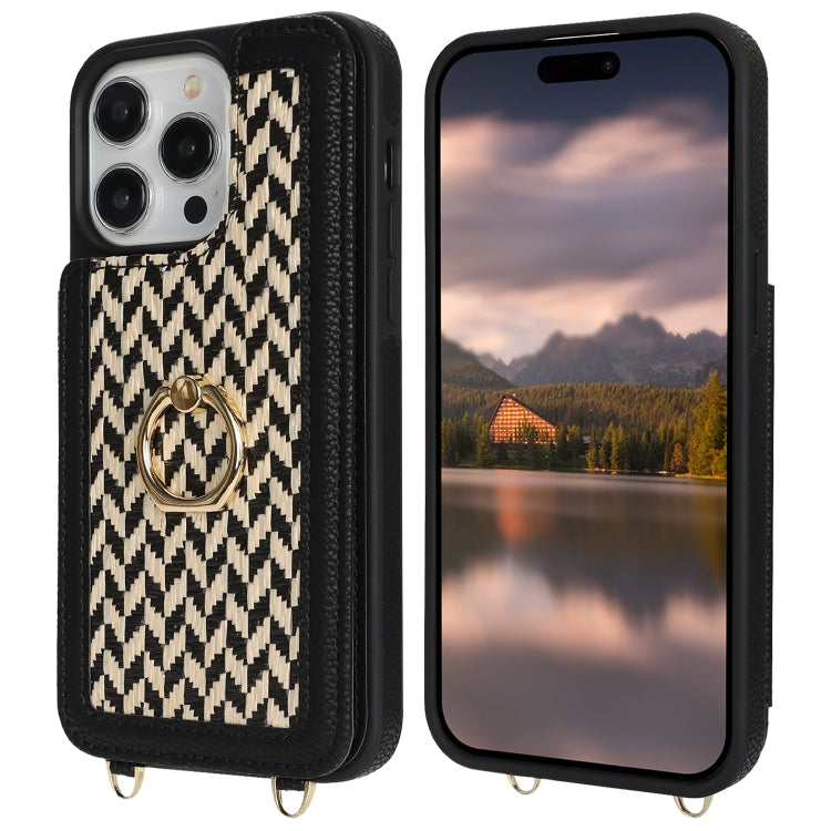 For iPhone 12 Pro Max Double Bckle Card Slot Full Coverage Phone Case with Cross-body Strap(Black) - iPhone 12 Pro Max Cases by buy2fix | Online Shopping UK | buy2fix