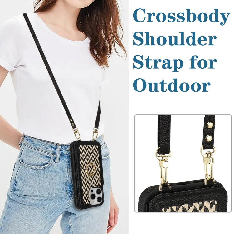 For iPhone 12 Pro Max Double Bckle Card Slot Full Coverage Phone Case with Cross-body Strap(Black) - iPhone 12 Pro Max Cases by buy2fix | Online Shopping UK | buy2fix