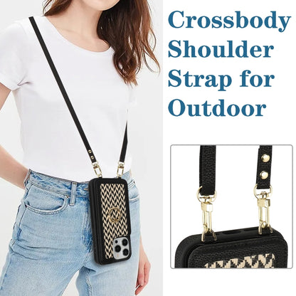 For iPhone 12 Pro Max Double Bckle Card Slot Full Coverage Phone Case with Cross-body Strap(Black) - iPhone 12 Pro Max Cases by buy2fix | Online Shopping UK | buy2fix