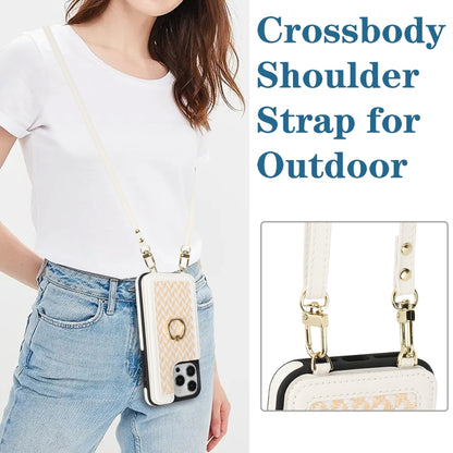 For iPhone 12 Pro Max Double Bckle Card Slot Full Coverage Phone Case with Cross-body Strap(White) - iPhone 12 Pro Max Cases by buy2fix | Online Shopping UK | buy2fix