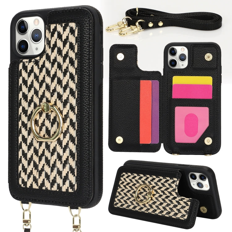 For iPhone 11 Pro Max Double Bckle Card Slot Full Coverage Phone Case with Cross-body Strap(Black) - iPhone 11 Pro Max Cases by buy2fix | Online Shopping UK | buy2fix
