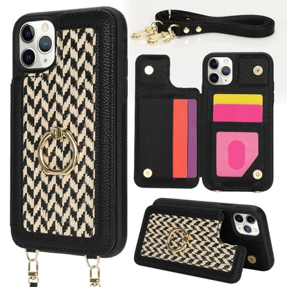 For iPhone 11 Pro Max Double Bckle Card Slot Full Coverage Phone Case with Cross-body Strap(Black) - iPhone 11 Pro Max Cases by buy2fix | Online Shopping UK | buy2fix
