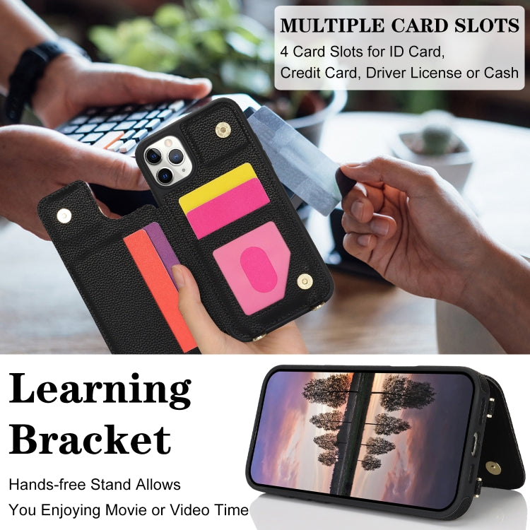 For iPhone 11 Pro Max Double Bckle Card Slot Full Coverage Phone Case with Cross-body Strap(Black) - iPhone 11 Pro Max Cases by buy2fix | Online Shopping UK | buy2fix