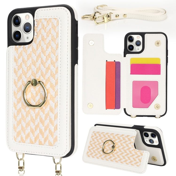 For iPhone 11 Pro Max Double Bckle Card Slot Full Coverage Phone Case with Cross-body Strap(White) - iPhone 11 Pro Max Cases by buy2fix | Online Shopping UK | buy2fix