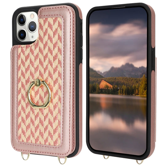 For iPhone 11 Pro Max Double Bckle Card Slot Full Coverage Phone Case with Cross-body Strap(Rose Gold) - iPhone 11 Pro Max Cases by buy2fix | Online Shopping UK | buy2fix
