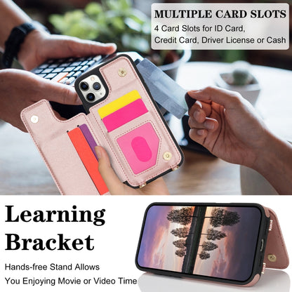 For iPhone 11 Pro Max Double Bckle Card Slot Full Coverage Phone Case with Cross-body Strap(Rose Gold) - iPhone 11 Pro Max Cases by buy2fix | Online Shopping UK | buy2fix