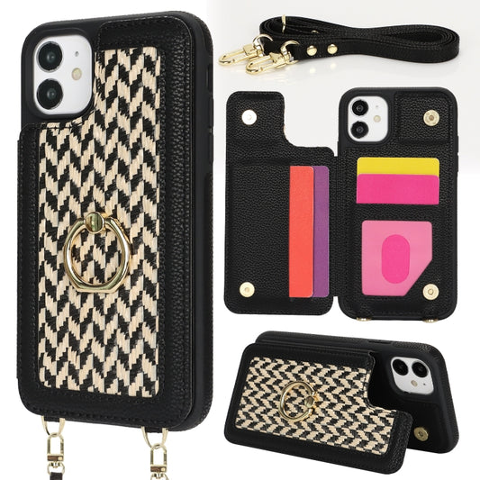 For iPhone 11 Double Bckle Card Slot Full Coverage Phone Case with Cross-body Strap(Black) - iPhone 11 Cases by buy2fix | Online Shopping UK | buy2fix