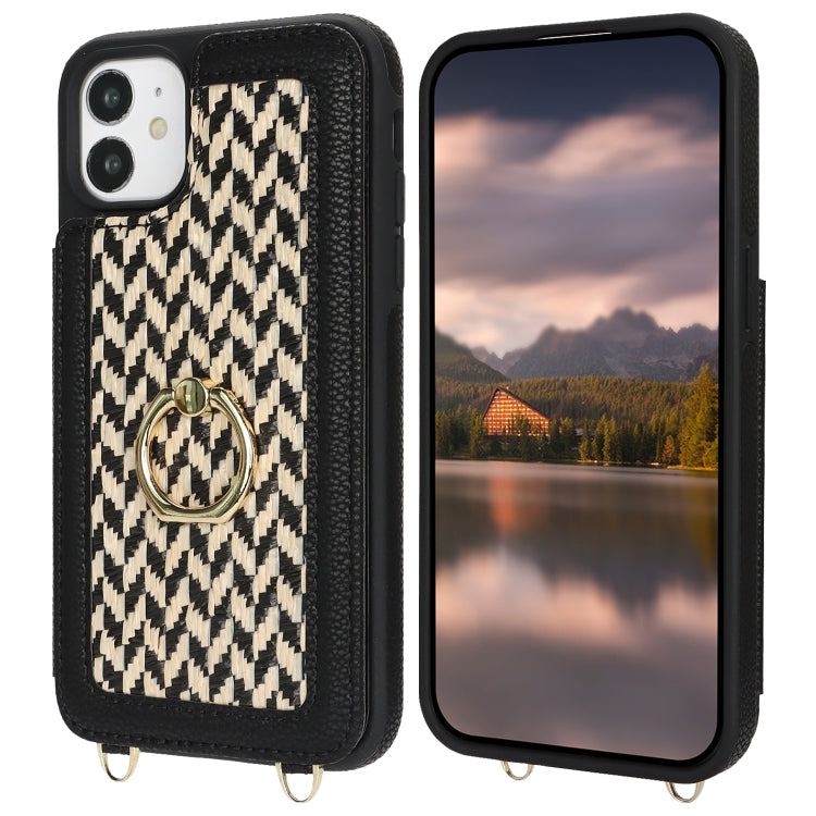 For iPhone 11 Double Bckle Card Slot Full Coverage Phone Case with Cross-body Strap(Black) - iPhone 11 Cases by buy2fix | Online Shopping UK | buy2fix