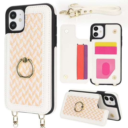 For iPhone 11 Double Bckle Card Slot Full Coverage Phone Case with Cross-body Strap(White) - iPhone 11 Cases by buy2fix | Online Shopping UK | buy2fix