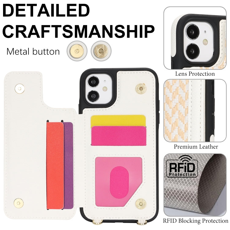 For iPhone 11 Double Bckle Card Slot Full Coverage Phone Case with Cross-body Strap(White) - iPhone 11 Cases by buy2fix | Online Shopping UK | buy2fix
