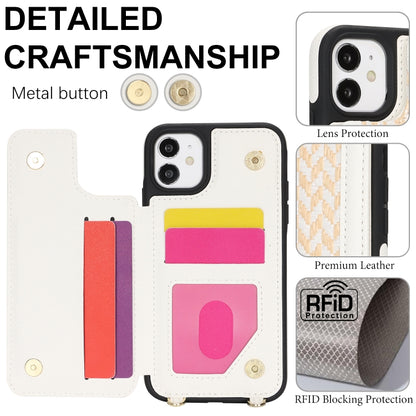 For iPhone 11 Double Bckle Card Slot Full Coverage Phone Case with Cross-body Strap(White) - iPhone 11 Cases by buy2fix | Online Shopping UK | buy2fix