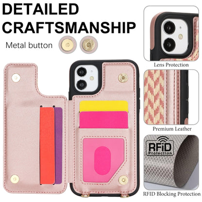 For iPhone 11 Double Bckle Card Slot Full Coverage Phone Case with Cross-body Strap(Rose Gold) - iPhone 11 Cases by buy2fix | Online Shopping UK | buy2fix