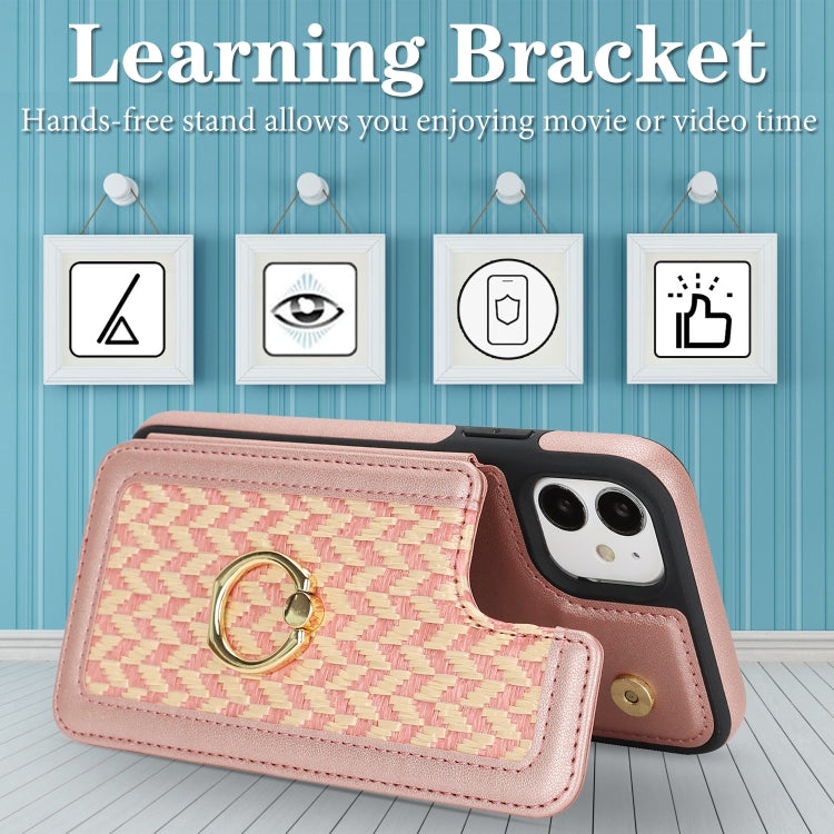 For iPhone 11 Double Bckle Card Slot Full Coverage Phone Case with Cross-body Strap(Rose Gold) - iPhone 11 Cases by buy2fix | Online Shopping UK | buy2fix