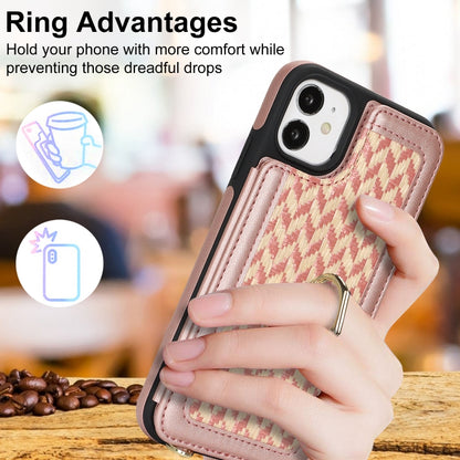 For iPhone 11 Double Bckle Card Slot Full Coverage Phone Case with Cross-body Strap(Rose Gold) - iPhone 11 Cases by buy2fix | Online Shopping UK | buy2fix
