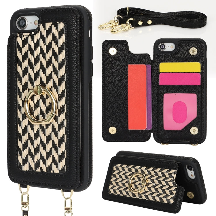 For iPhone 7 / 8 / SE 2020 2022 Double Bckle Card Slot Full Coverage Phone Case with Cross-body Strap(Black) - iPhone SE 2022 / 2020 / 8 / 7 Cases by buy2fix | Online Shopping UK | buy2fix