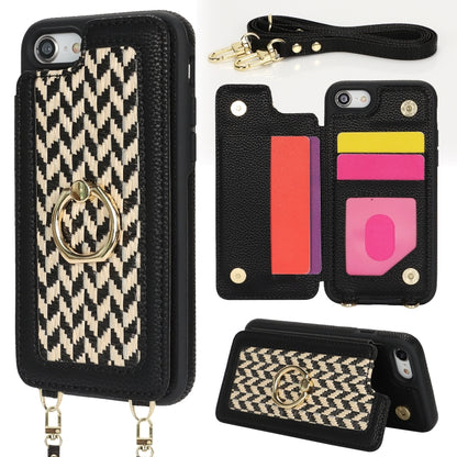 For iPhone 7 / 8 / SE 2020 2022 Double Bckle Card Slot Full Coverage Phone Case with Cross-body Strap(Black) - iPhone SE 2022 / 2020 / 8 / 7 Cases by buy2fix | Online Shopping UK | buy2fix