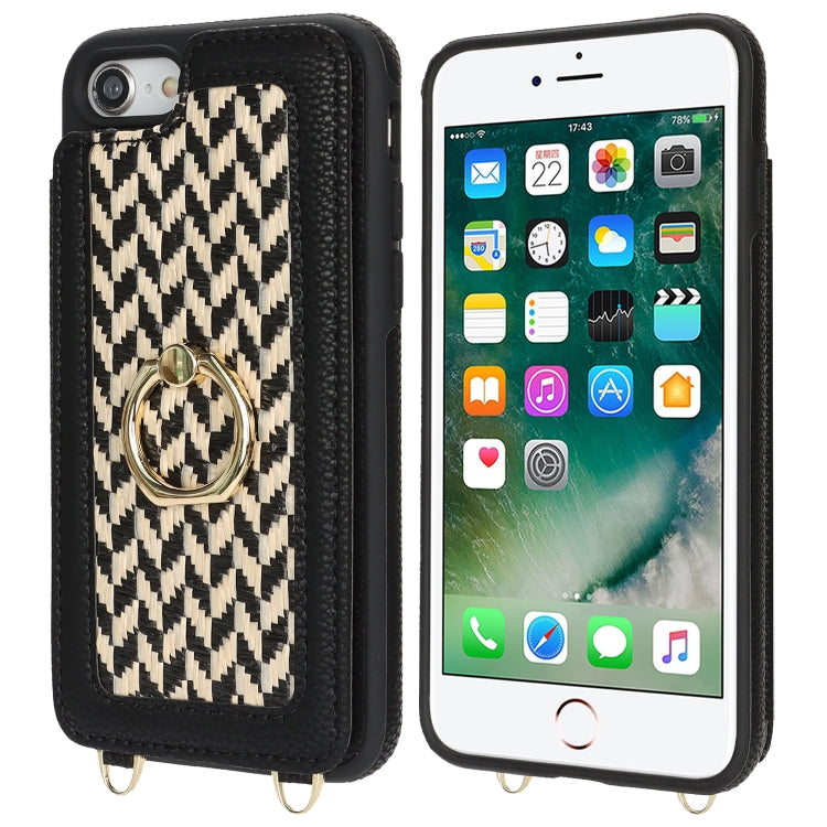 For iPhone 7 / 8 / SE 2020 2022 Double Bckle Card Slot Full Coverage Phone Case with Cross-body Strap(Black) - iPhone SE 2022 / 2020 / 8 / 7 Cases by buy2fix | Online Shopping UK | buy2fix