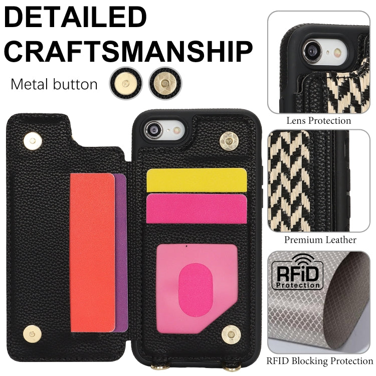 For iPhone 7 / 8 / SE 2020 2022 Double Bckle Card Slot Full Coverage Phone Case with Cross-body Strap(Black) - iPhone SE 2022 / 2020 / 8 / 7 Cases by buy2fix | Online Shopping UK | buy2fix