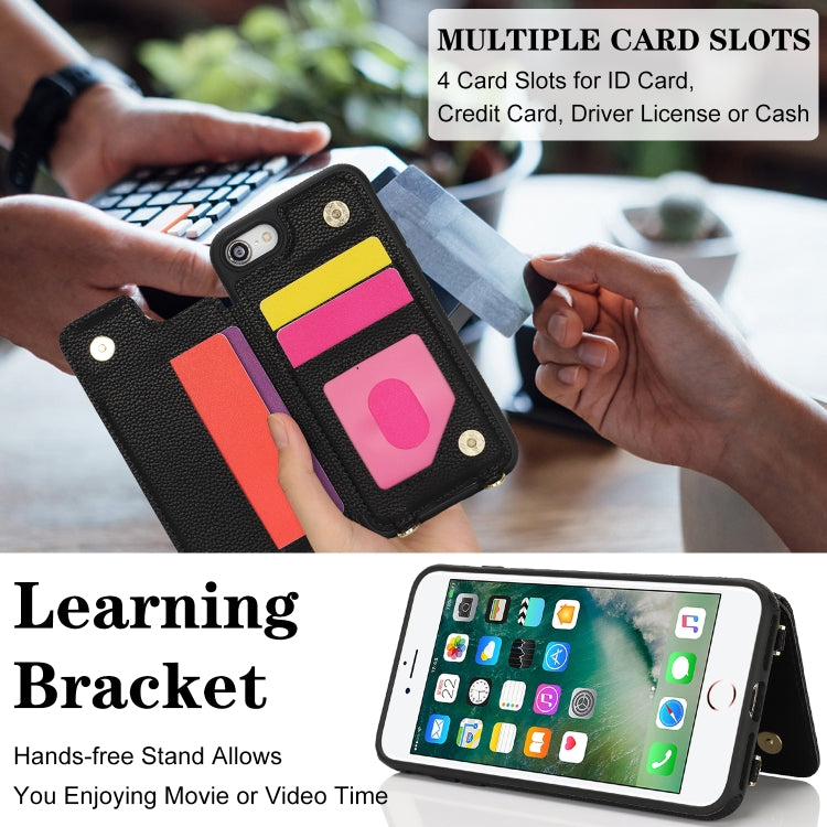 For iPhone 7 / 8 / SE 2020 2022 Double Bckle Card Slot Full Coverage Phone Case with Cross-body Strap(Black) - iPhone SE 2022 / 2020 / 8 / 7 Cases by buy2fix | Online Shopping UK | buy2fix