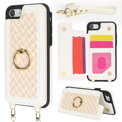 For iPhone 7 / 8 / SE 2020 2022 Double Bckle Card Slot Full Coverage Phone Case with Cross-body Strap(White) - iPhone SE 2022 / 2020 / 8 / 7 Cases by buy2fix | Online Shopping UK | buy2fix