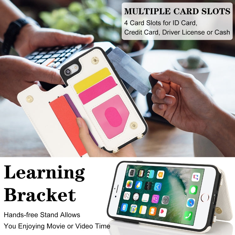For iPhone 7 / 8 / SE 2020 2022 Double Bckle Card Slot Full Coverage Phone Case with Cross-body Strap(White) - iPhone SE 2022 / 2020 / 8 / 7 Cases by buy2fix | Online Shopping UK | buy2fix
