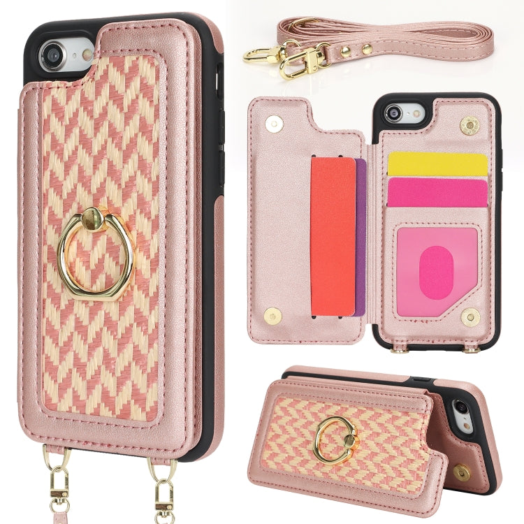 For iPhone 7 / 8 / SE 2020 2022 Double Bckle Card Slot Full Coverage Phone Case with Cross-body Strap(Rose Gold) - iPhone SE 2022 / 2020 / 8 / 7 Cases by buy2fix | Online Shopping UK | buy2fix