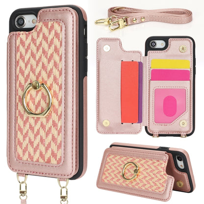For iPhone 7 / 8 / SE 2020 2022 Double Bckle Card Slot Full Coverage Phone Case with Cross-body Strap(Rose Gold) - iPhone SE 2022 / 2020 / 8 / 7 Cases by buy2fix | Online Shopping UK | buy2fix