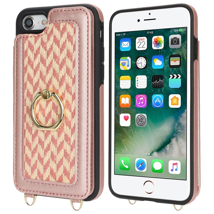 For iPhone 7 / 8 / SE 2020 2022 Double Bckle Card Slot Full Coverage Phone Case with Cross-body Strap(Rose Gold) - iPhone SE 2022 / 2020 / 8 / 7 Cases by buy2fix | Online Shopping UK | buy2fix