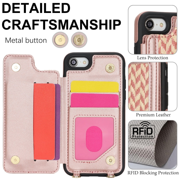 For iPhone 7 / 8 / SE 2020 2022 Double Bckle Card Slot Full Coverage Phone Case with Cross-body Strap(Rose Gold) - iPhone SE 2022 / 2020 / 8 / 7 Cases by buy2fix | Online Shopping UK | buy2fix