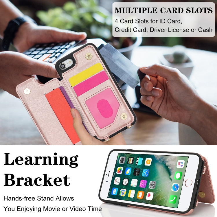 For iPhone 7 / 8 / SE 2020 2022 Double Bckle Card Slot Full Coverage Phone Case with Cross-body Strap(Rose Gold) - iPhone SE 2022 / 2020 / 8 / 7 Cases by buy2fix | Online Shopping UK | buy2fix
