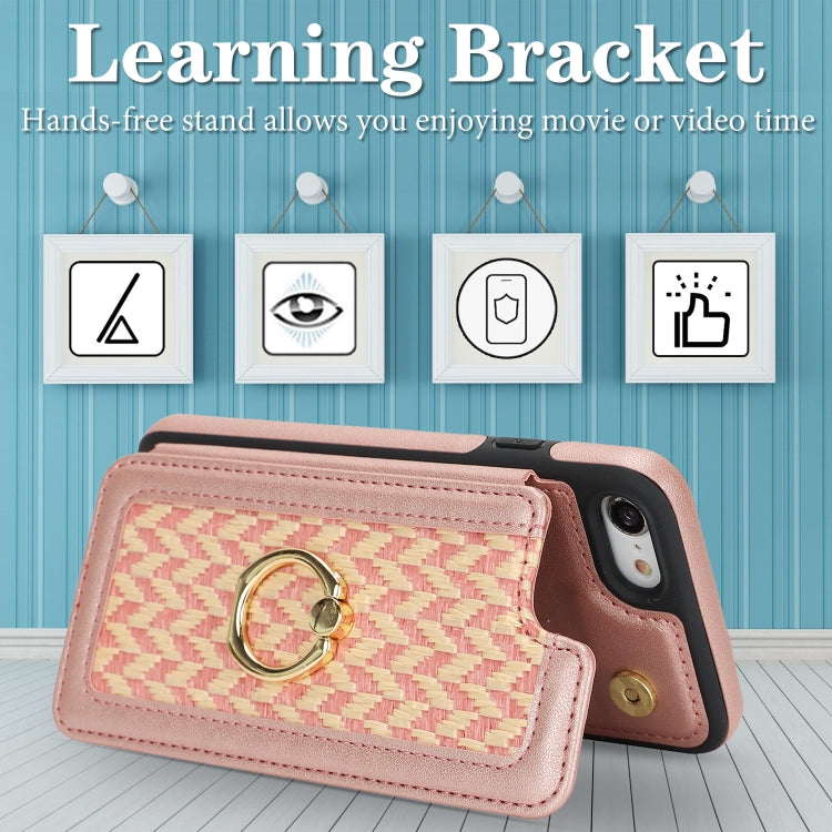 For iPhone 7 / 8 / SE 2020 2022 Double Bckle Card Slot Full Coverage Phone Case with Cross-body Strap(Rose Gold) - iPhone SE 2022 / 2020 / 8 / 7 Cases by buy2fix | Online Shopping UK | buy2fix