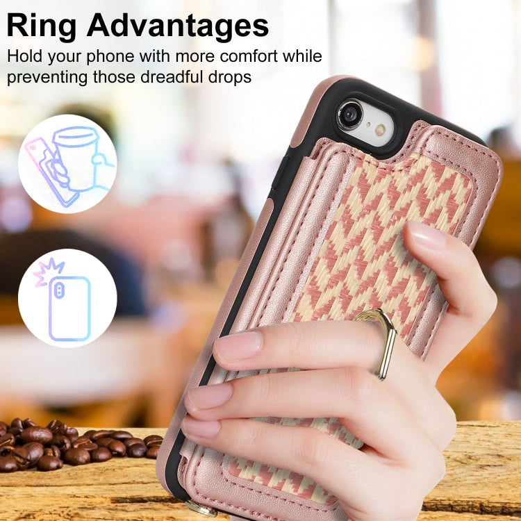 For iPhone 7 / 8 / SE 2020 2022 Double Bckle Card Slot Full Coverage Phone Case with Cross-body Strap(Rose Gold) - iPhone SE 2022 / 2020 / 8 / 7 Cases by buy2fix | Online Shopping UK | buy2fix