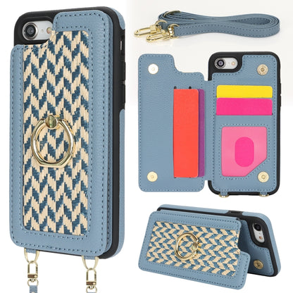 For iPhone 7 / 8 / SE 2020 2022 Double Bckle Card Slot Full Coverage Phone Case with Cross-body Strap(Blue) - iPhone SE 2022 / 2020 / 8 / 7 Cases by buy2fix | Online Shopping UK | buy2fix