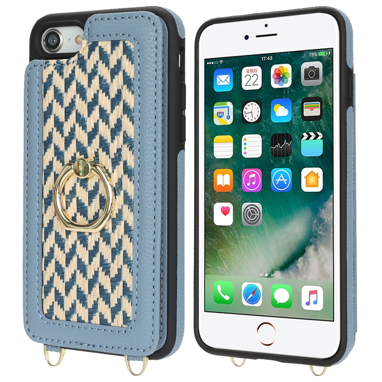 For iPhone 7 / 8 / SE 2020 2022 Double Bckle Card Slot Full Coverage Phone Case with Cross-body Strap(Blue) - iPhone SE 2022 / 2020 / 8 / 7 Cases by buy2fix | Online Shopping UK | buy2fix
