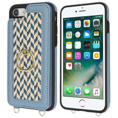 For iPhone 7 / 8 / SE 2020 2022 Double Bckle Card Slot Full Coverage Phone Case with Cross-body Strap(Blue) - iPhone SE 2022 / 2020 / 8 / 7 Cases by buy2fix | Online Shopping UK | buy2fix