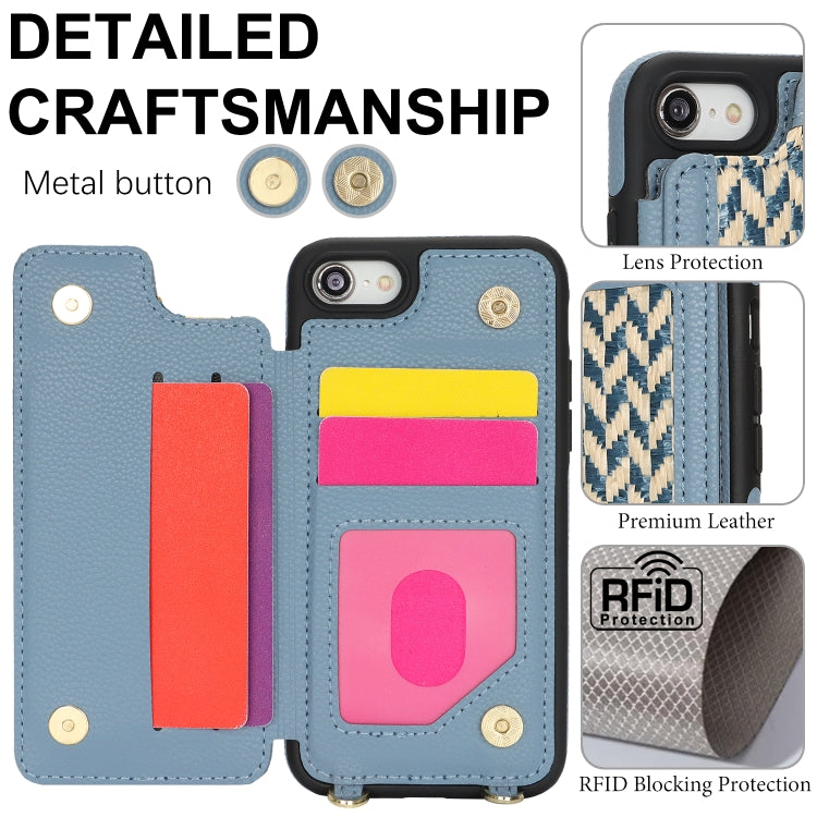For iPhone 7 / 8 / SE 2020 2022 Double Bckle Card Slot Full Coverage Phone Case with Cross-body Strap(Blue) - iPhone SE 2022 / 2020 / 8 / 7 Cases by buy2fix | Online Shopping UK | buy2fix
