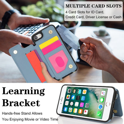For iPhone 7 / 8 / SE 2020 2022 Double Bckle Card Slot Full Coverage Phone Case with Cross-body Strap(Blue) - iPhone SE 2022 / 2020 / 8 / 7 Cases by buy2fix | Online Shopping UK | buy2fix