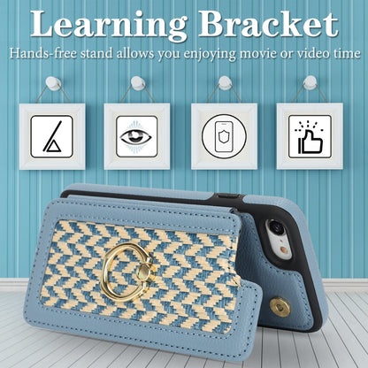 For iPhone 7 / 8 / SE 2020 2022 Double Bckle Card Slot Full Coverage Phone Case with Cross-body Strap(Blue) - iPhone SE 2022 / 2020 / 8 / 7 Cases by buy2fix | Online Shopping UK | buy2fix