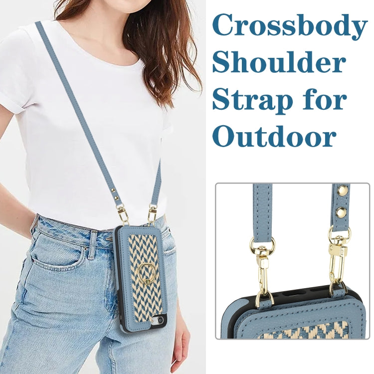 For iPhone 7 / 8 / SE 2020 2022 Double Bckle Card Slot Full Coverage Phone Case with Cross-body Strap(Blue) - iPhone SE 2022 / 2020 / 8 / 7 Cases by buy2fix | Online Shopping UK | buy2fix