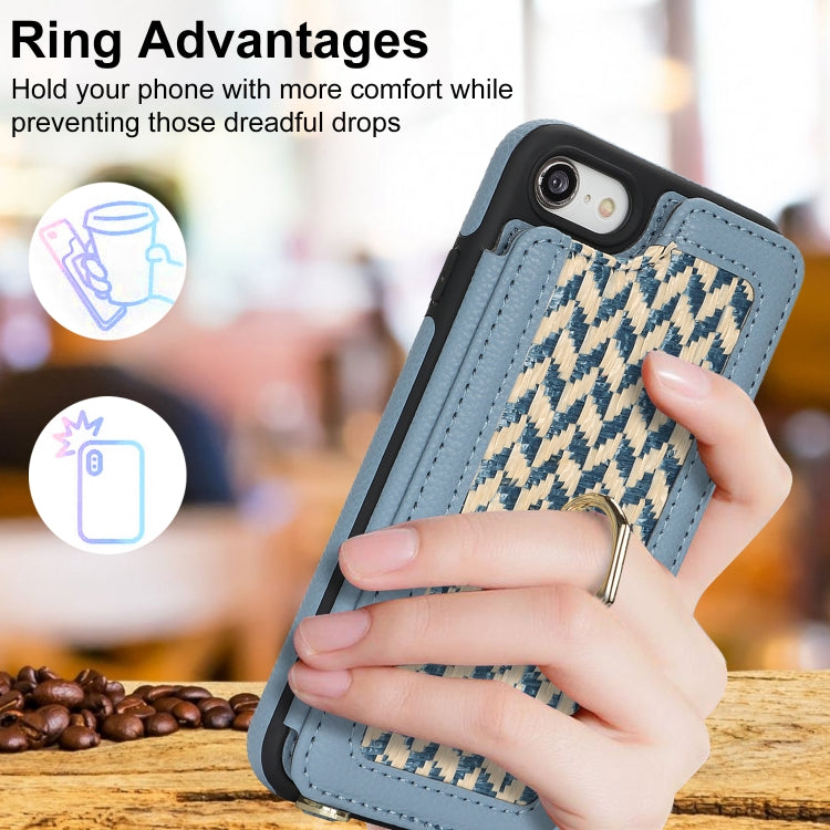 For iPhone 7 / 8 / SE 2020 2022 Double Bckle Card Slot Full Coverage Phone Case with Cross-body Strap(Blue) - iPhone SE 2022 / 2020 / 8 / 7 Cases by buy2fix | Online Shopping UK | buy2fix