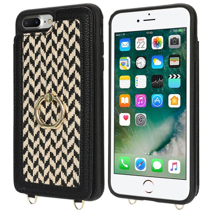 For iPhone 7 Plus / 8 Plus Double Bckle Card Slot Full Coverage Phone Case with Cross-body Strap(Black) - More iPhone Cases by buy2fix | Online Shopping UK | buy2fix