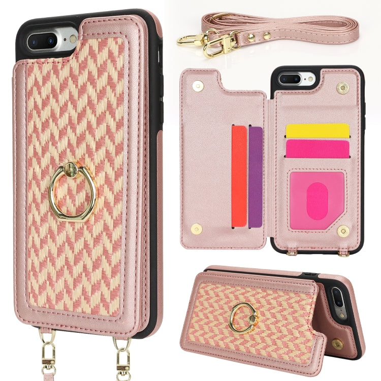 For iPhone 7 Plus / 8 Plus Double Bckle Card Slot Full Coverage Phone Case with Cross-body Strap(Rose Gold) - More iPhone Cases by buy2fix | Online Shopping UK | buy2fix