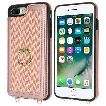 For iPhone 7 Plus / 8 Plus Double Bckle Card Slot Full Coverage Phone Case with Cross-body Strap(Rose Gold) - More iPhone Cases by buy2fix | Online Shopping UK | buy2fix