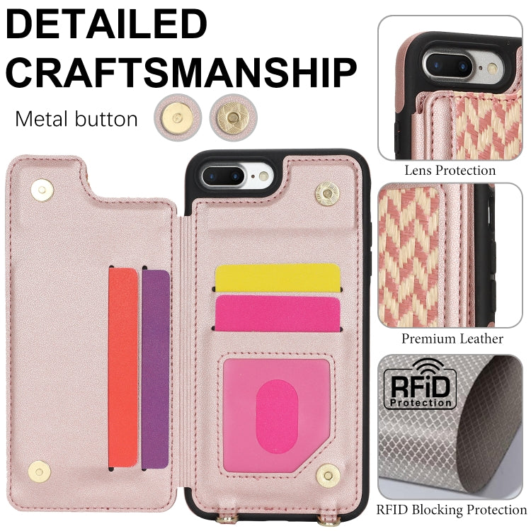For iPhone 7 Plus / 8 Plus Double Bckle Card Slot Full Coverage Phone Case with Cross-body Strap(Rose Gold) - More iPhone Cases by buy2fix | Online Shopping UK | buy2fix