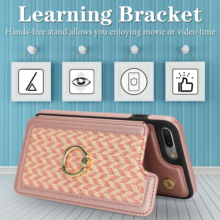 For iPhone 7 Plus / 8 Plus Double Bckle Card Slot Full Coverage Phone Case with Cross-body Strap(Rose Gold) - More iPhone Cases by buy2fix | Online Shopping UK | buy2fix