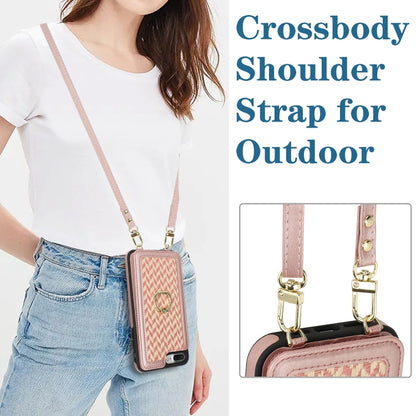 For iPhone 7 Plus / 8 Plus Double Bckle Card Slot Full Coverage Phone Case with Cross-body Strap(Rose Gold) - More iPhone Cases by buy2fix | Online Shopping UK | buy2fix