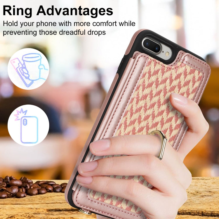 For iPhone 7 Plus / 8 Plus Double Bckle Card Slot Full Coverage Phone Case with Cross-body Strap(Rose Gold) - More iPhone Cases by buy2fix | Online Shopping UK | buy2fix