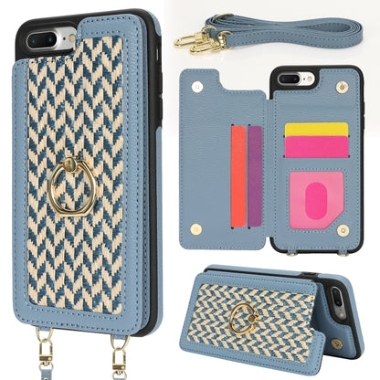 For iPhone 7 Plus / 8 Plus Double Bckle Card Slot Full Coverage Phone Case with Cross-body Strap(Blue) - More iPhone Cases by buy2fix | Online Shopping UK | buy2fix