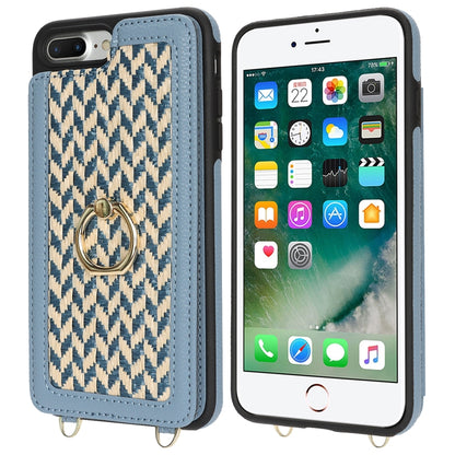 For iPhone 7 Plus / 8 Plus Double Bckle Card Slot Full Coverage Phone Case with Cross-body Strap(Blue) - More iPhone Cases by buy2fix | Online Shopping UK | buy2fix