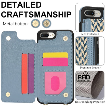 For iPhone 7 Plus / 8 Plus Double Bckle Card Slot Full Coverage Phone Case with Cross-body Strap(Blue) - More iPhone Cases by buy2fix | Online Shopping UK | buy2fix